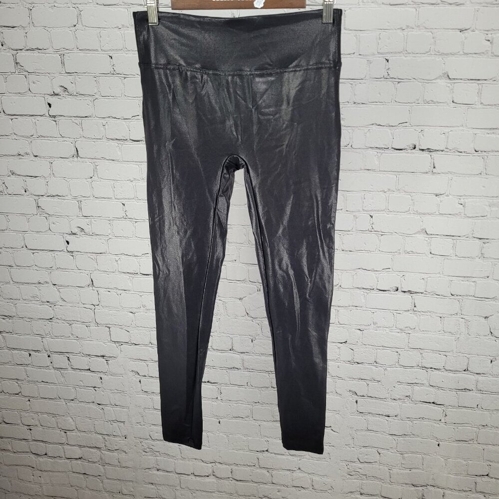 NWT Retro Gong Black Shiny Mid Rise Athleisure Leggings Size Large L (28x27)